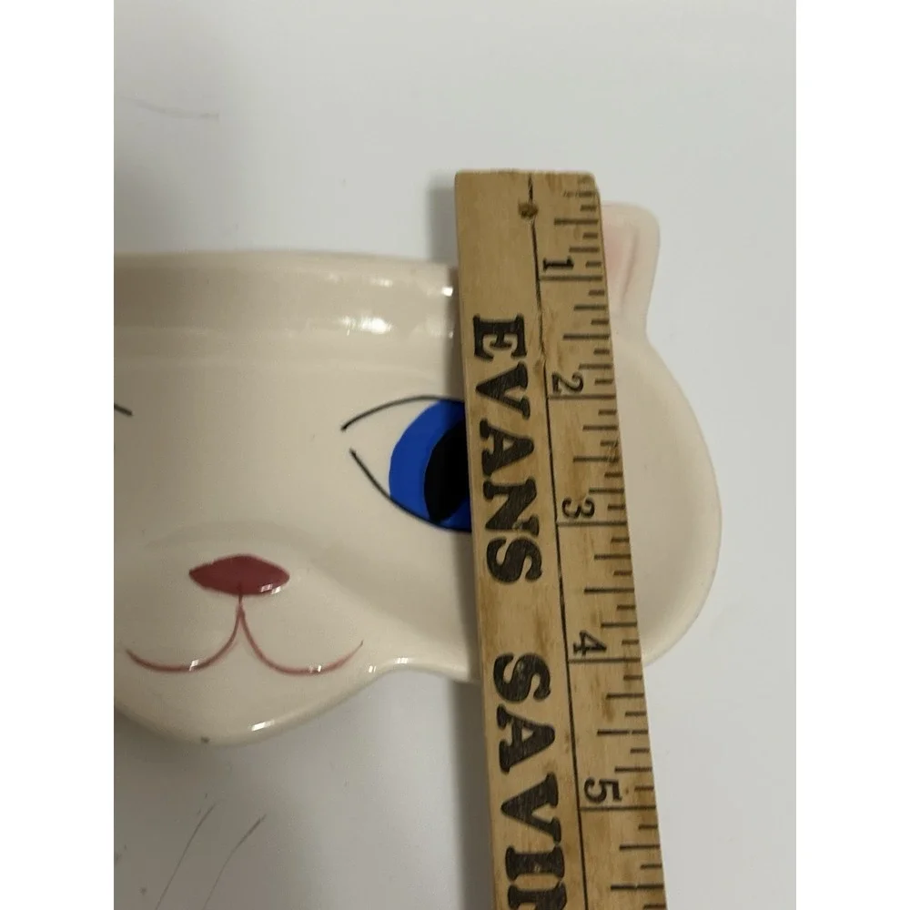 Vintage Ceramic Cat Face Trinket Dish with Blue Eyes - Mid-Century Modern Kitty